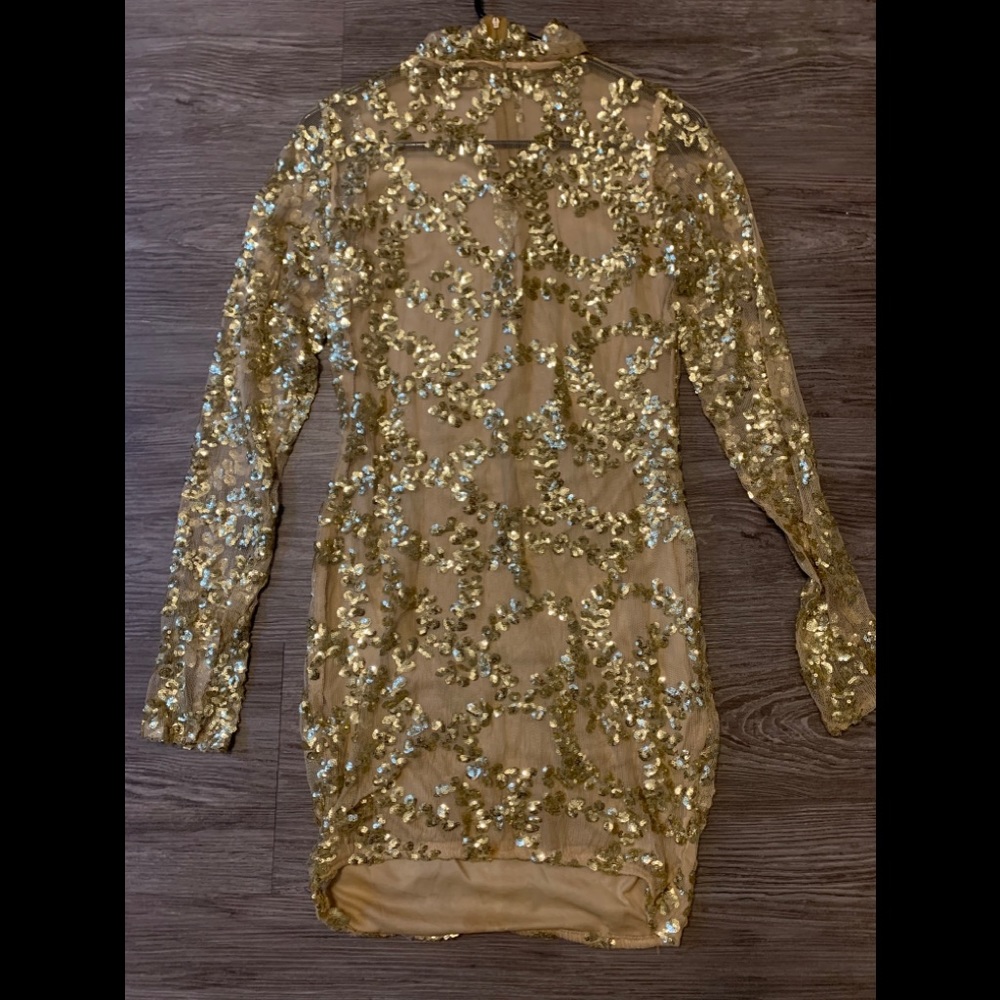 Gold sheer custom sequin dress